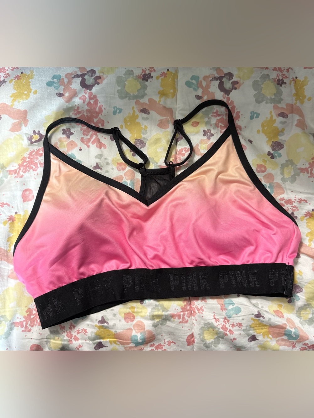 PINK Active Ombre Racerback Sports Bra - Pink/Peach (L)